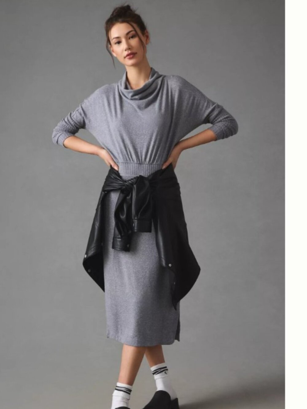 Anthro Daily Practice Grey Arabella Drapey Midi Dress - Size M